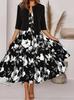 European Style Women Long Skirt Twopiece Set With Floral Print And Vneck For Casual Wear