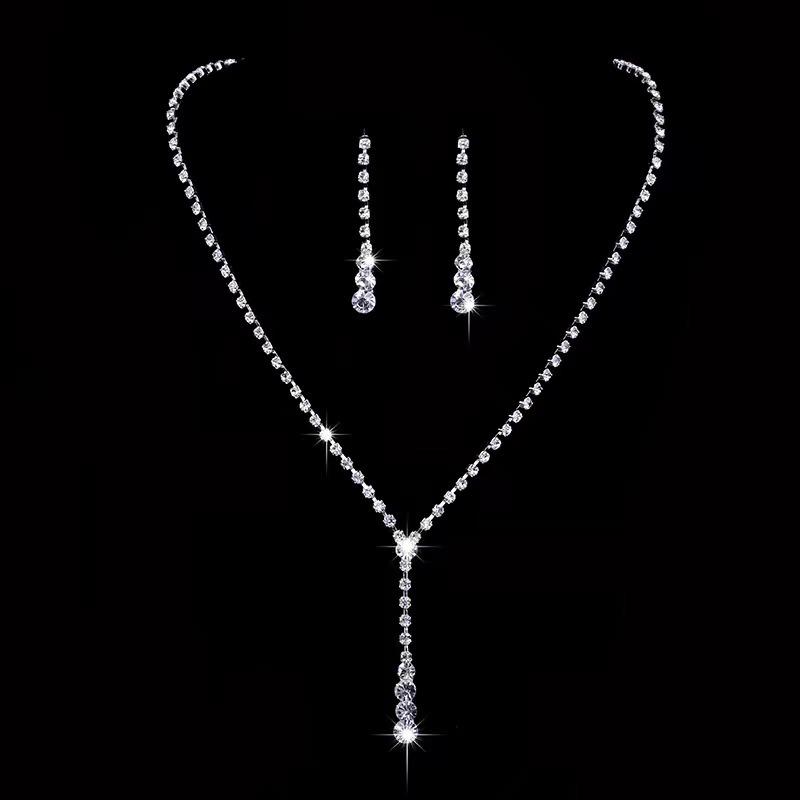 2-teiliges Damen-Halsketten- und Ohrring-Set mit Strasssteinen, Brautstil