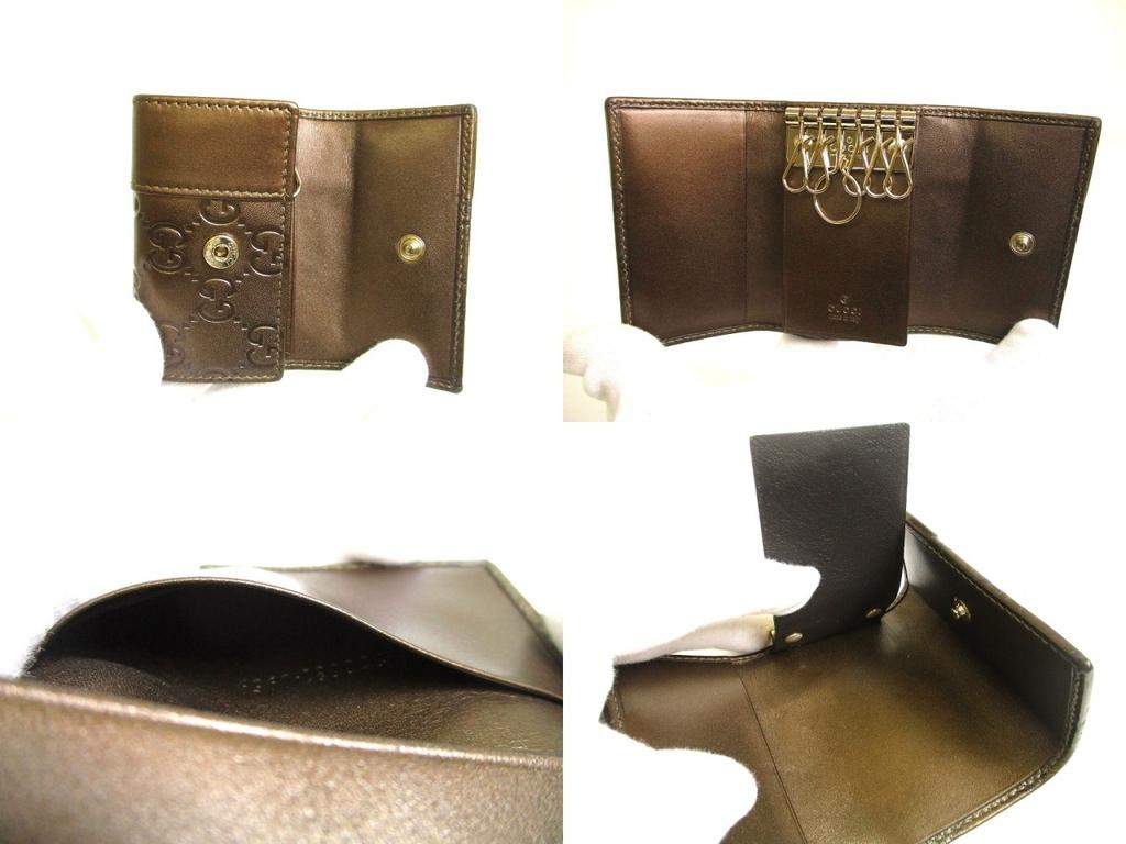 Authentischer GUCCI GG Dunkelbraunes Leder Herzmotiv 6 Bilder Schlüsselanhänger #a961 Aufgearbeitet