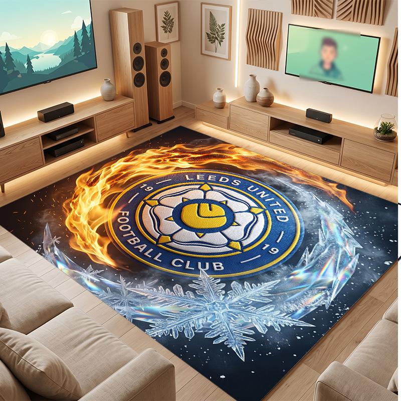 Tappeto in Velluto di Cristallo con Stampa del Leeds United Football, Comodo Assorbente d'Acqua Antiscivolo Tappeto per Pavimenti Interni