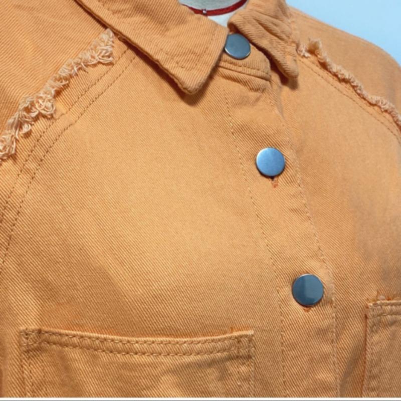 YYFS Autumn Women Denim Jacket Long Sleeve Loose Midi Raw Edge Jacket