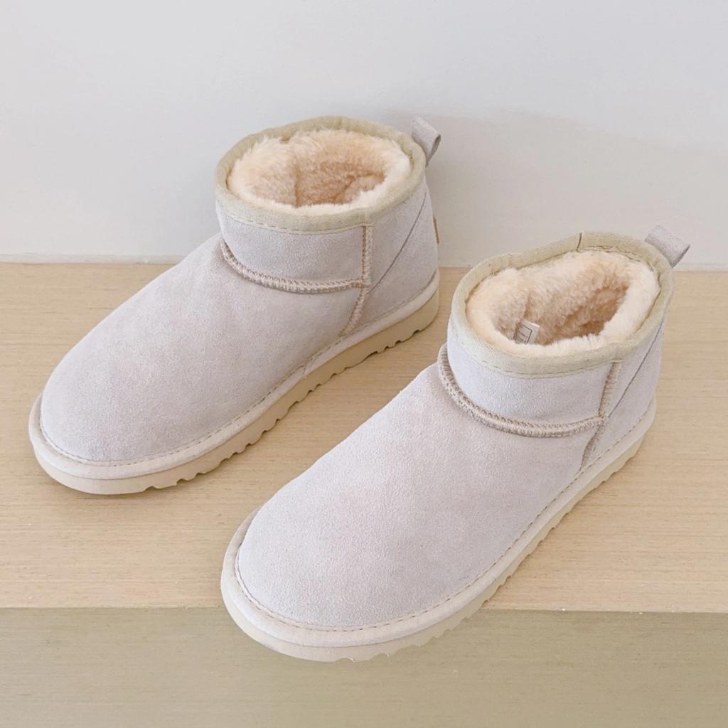 Classic Winter Women Ultra Mini Snow Boots Genuine Cowhide Leather Fur Slippers 2027 New Design Men Short Boot Flat Cotton Shoes