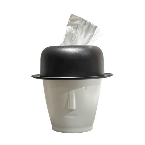 

Men Head Tissue Holder Gentleman Wearing Top Hat Tissue Box Artistic Tissue Dispenser Desktop Trash Can for Home Office Living Room Bedroom