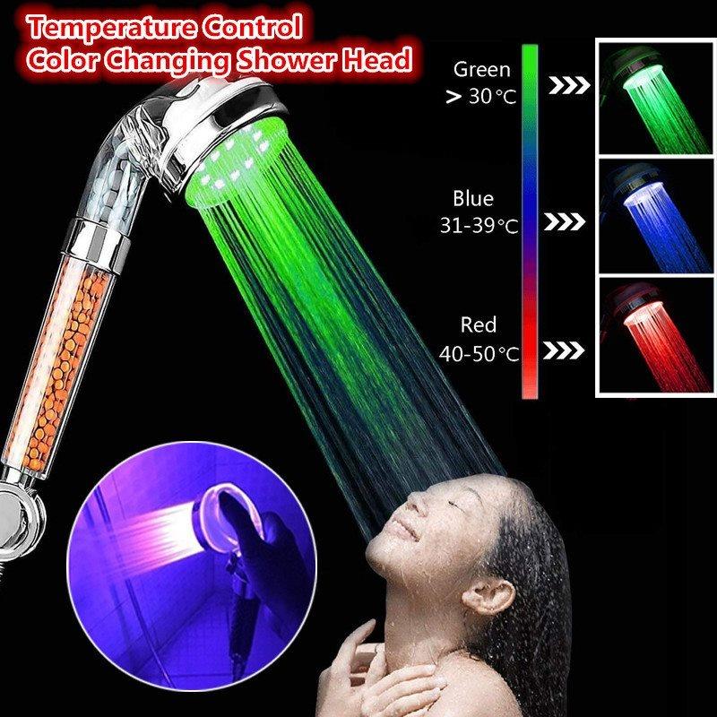 New Temperature Control 3/7 Color Changing LED Anion SPA Shower Head Water Saving Handheld Bathroom Home Innovative Accessories