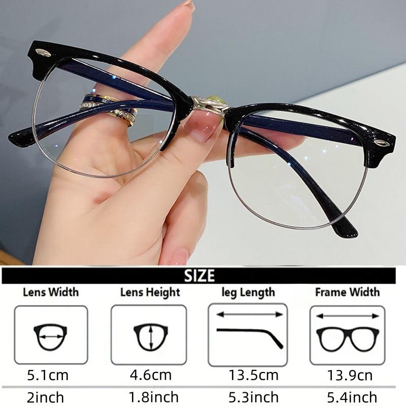 Vintage Style Unisex Non-Prescription Blue Light Blocking Glasses, Semi-Rimless, Durable PC Frame, with Clear PC Lenses