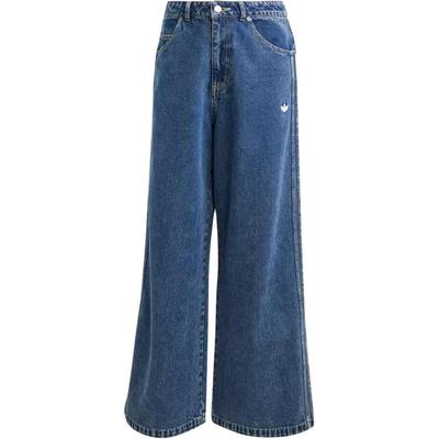 Originals Premium Essentials Logo Embroidered High-Waisted Zipper Closure Wide-Leg Jeans Women Jeans Blue IW5760