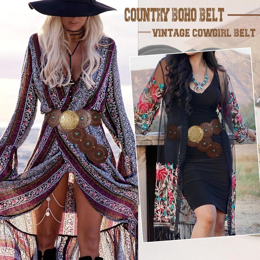 Westliche Ledergürtel für Damen Concho Cowgirl Cowboy Scheibengürtel für Damen Breiter Boho Country Taillengürtel für Kleid