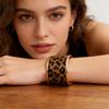 Adjustable Leopard Print Wide Cuff Bracelet Flocking Texture Wristband For Comfort Alloy Construction Stylish Wear