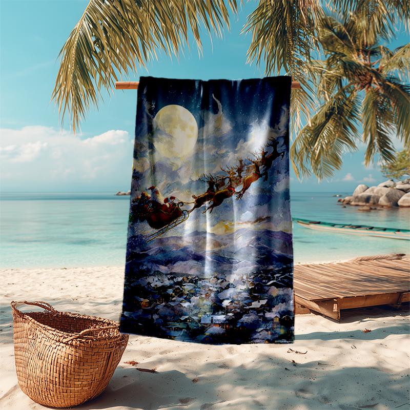 Ultra-Soft Beach Towel with Christmas Santa Claus Theme,Ideal for Pool - Camping, Diving - Perfect Travel Essential, Vibrant Beach Towel.