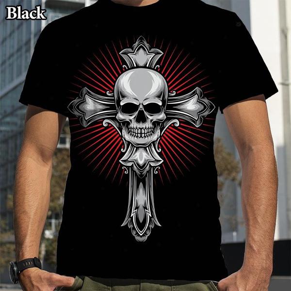 

Панк-готична модна футболка з 3d-принтом черепа, чоловіча футболка з короткими рукавами та індивідуальністю XXXL небо синє кольору