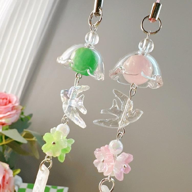 Handmade Bird Wind Chime Phone Strap Unique Flower Pendant Women Key Jewelry Acrylic Texture Suitable for Fashion Women