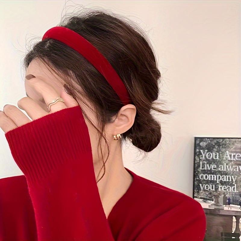 Vintage Wine Red Velvet Sponge Headband for Women, Elegant French Style Hair Accessory, Suitable for High Crown Hairstyles.