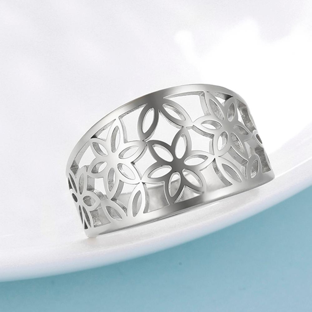 

Teamer Elegant Filigree Flower of Life Zircon Finger Ring Women Gold Color Stainless Steel Engagement Ring Jewelry Wedding Gifts 7&Steel color