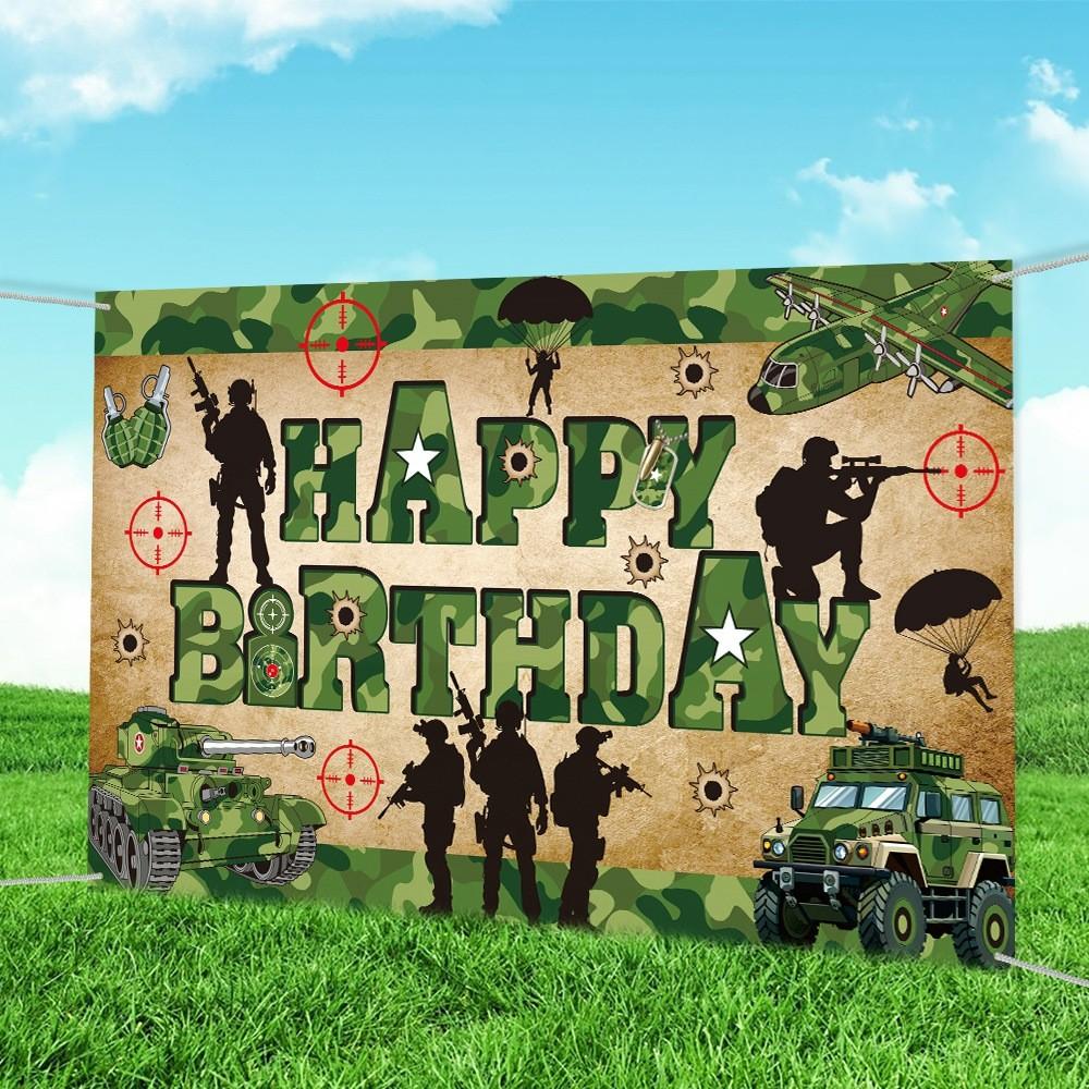 Banner Moderner Hintergrund für Geburtstagsfeiern und Partydekorationen mit Militärmotto