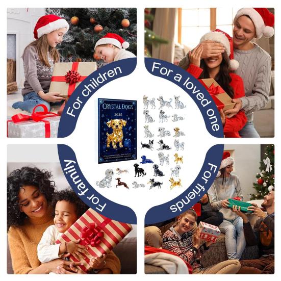 Adventní kalendář pro psy z umělého křišťálu 2025 24denní odpočítávací krabička s roztomilými akrylovými figurkami štěňat, vánoční stromová dekorace pro milovníky psů