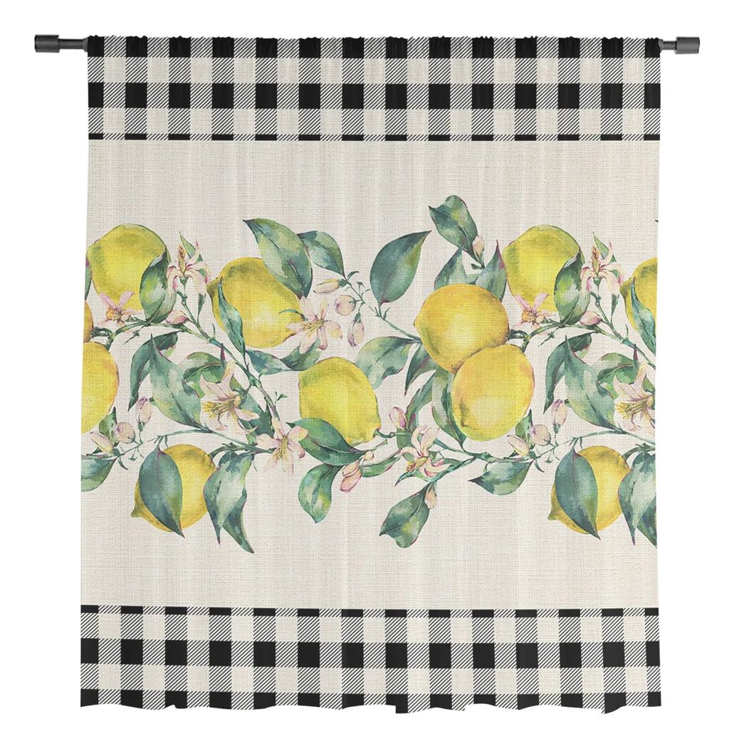 Idyllic Summer Fresh Lemon Plaid Sheer Window Curtains For Living Room Kitchen Children Bedroom Voile Hanging Curtain