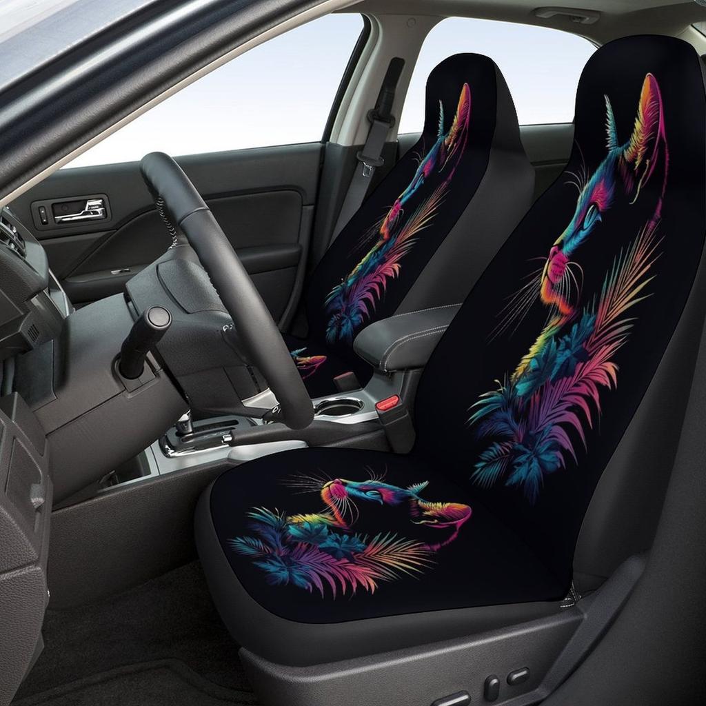 Neon Cat Themed Car Seat Cover Set For Most Cars, Fashionable Novelty Car Seat Protector Covers Full Set, Universal Car Seat Cov