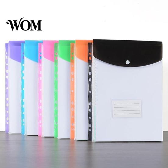 Office Supplies Organizer 3Pcs 11 Hole A4 File Folder with Snap Button, Colorful Document Organizer, Bag Horizontal & Vertical Transparent Label Slot,