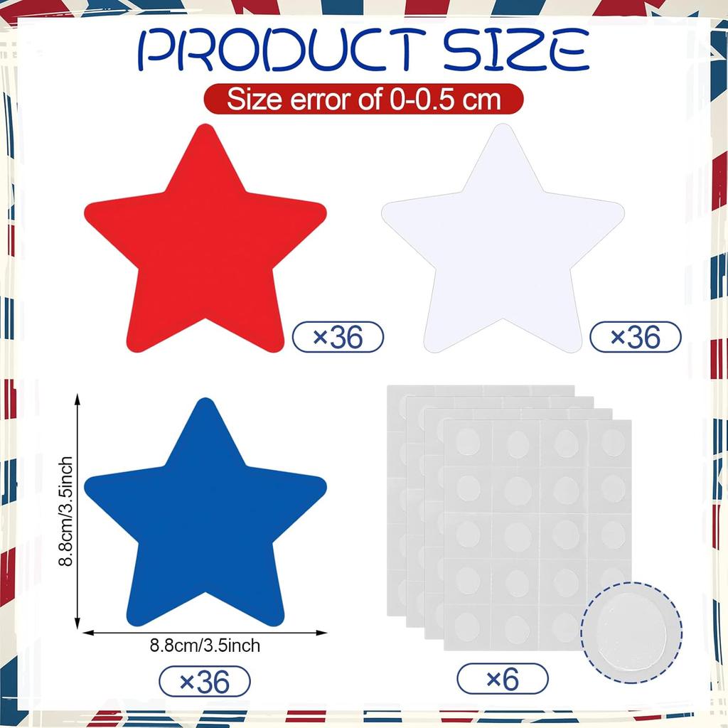Geyee 108 Pcs Patriotic Star Cutouts 4th of July Independence Day Accents for DIY Bulletin Board Red White and Blue Star Cutouts for Kids Patriotic