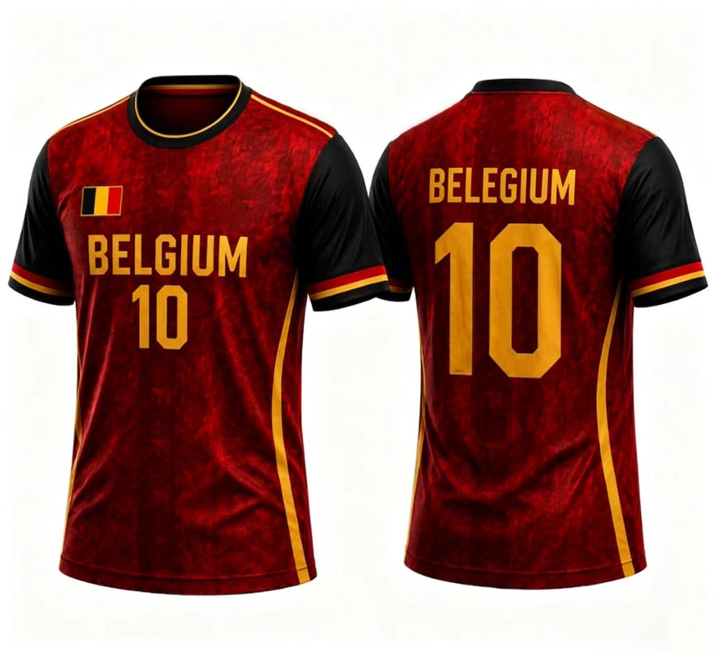 T-shirt Grafica Personalizzata da Uomo Numero 10 Belgio, Colori Bandiera Belga T-shirt Casual Sportiva per Fan