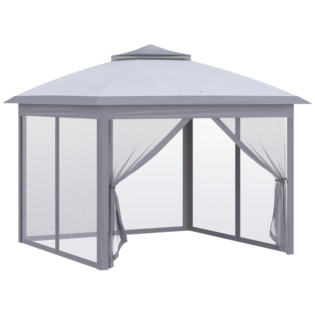 3.3 X 3.3m Pop Up Gazebo, Double Roof Foldable Canopy Tent with Zipped Mesh Sidewalls, Height Adjustable and Carrying Bag