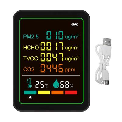 Air Quality Meter 6 In 1 CO2 TVOC HCHO PM2.5 Temperature Humidity Detect Tester Indoor Portable