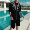Herren 3D Seilgeflecht Muster Kurzarm T-Shirt und Passende Shorts Zweiteiliges Outfit