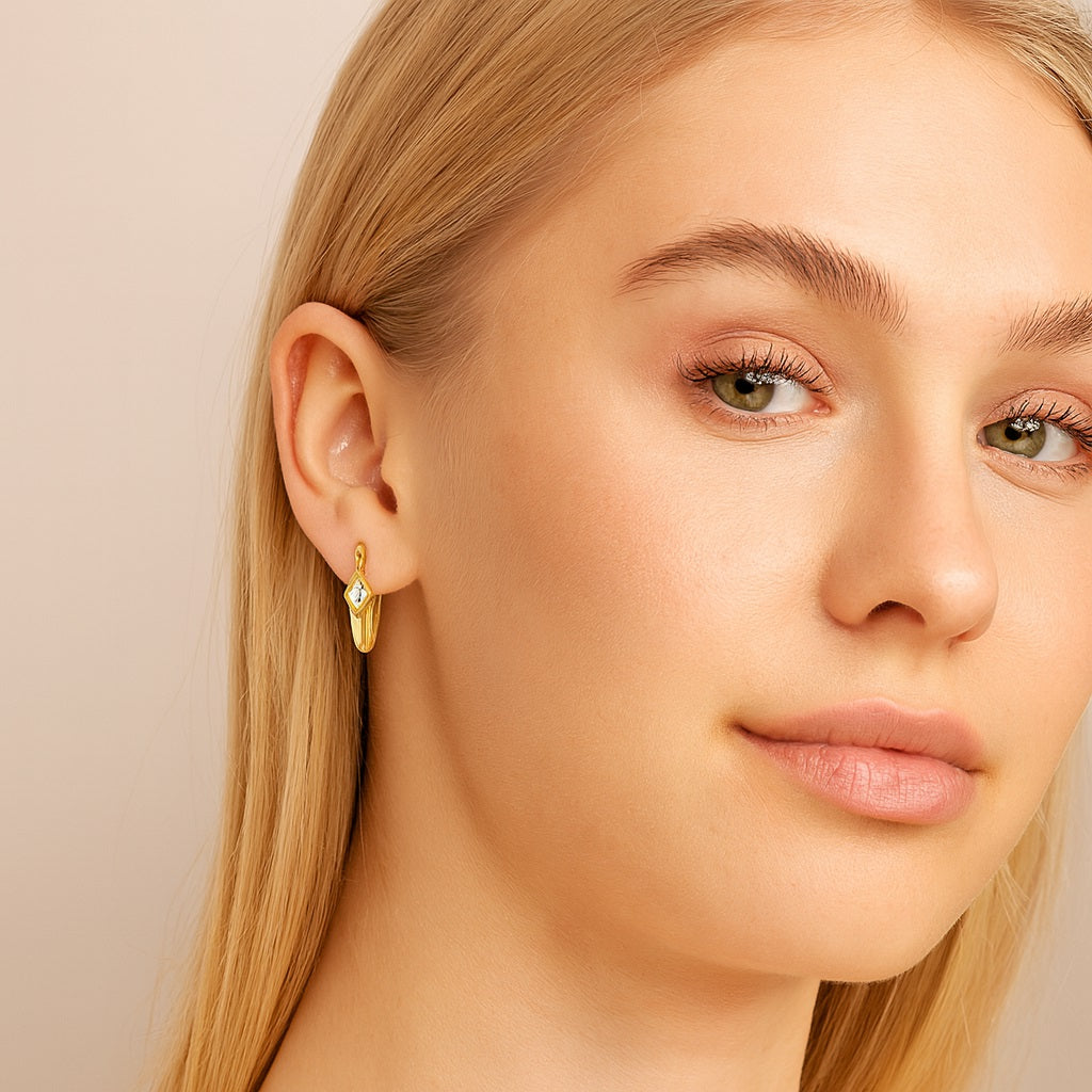 Solitaire Hoop Earrings - Sterling Silver Gold Plated
