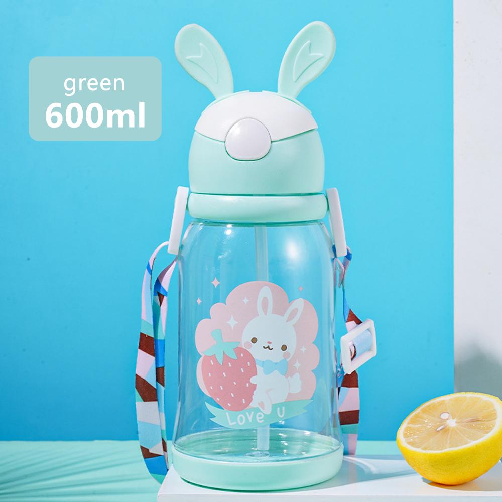 600ml Cute Kids Water Sippy Cup With Straw Cartoon Plastic Water Cups Leakproof Water Bottles For Girls Children's Cup BPA Free
