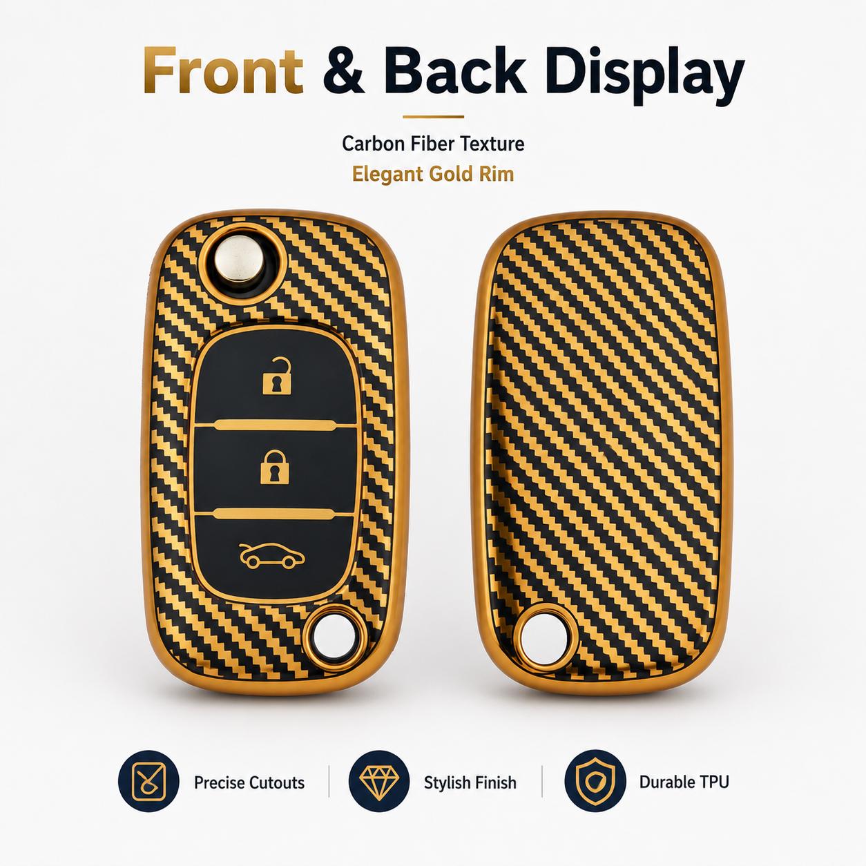 Carbon Fiber TPU Car Key Case For Smart/Renault/Lada золотой