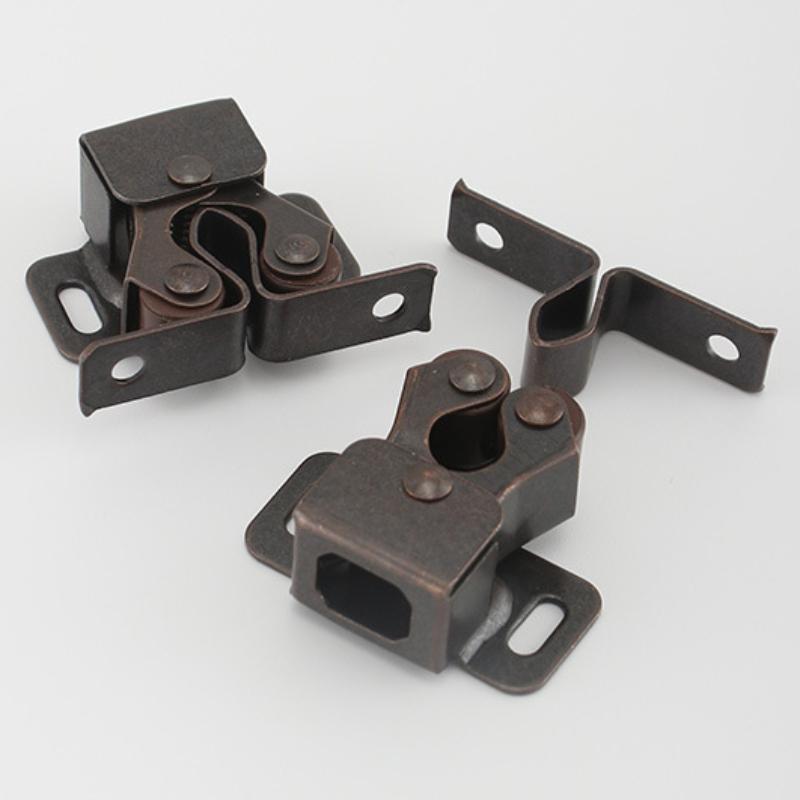 Furniture Antique Door Stoppers Copper Color Cupboard Cabinet Door Roller Latch Double Catches with Striker and Free Screws