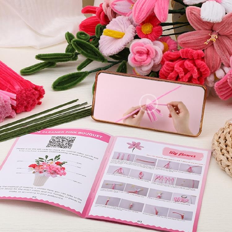 550Pcs Educational Plush Stems Bouquets for Handmade Art Craft Beginner Pipe Cleaners Flower Set for Wedding Decoration