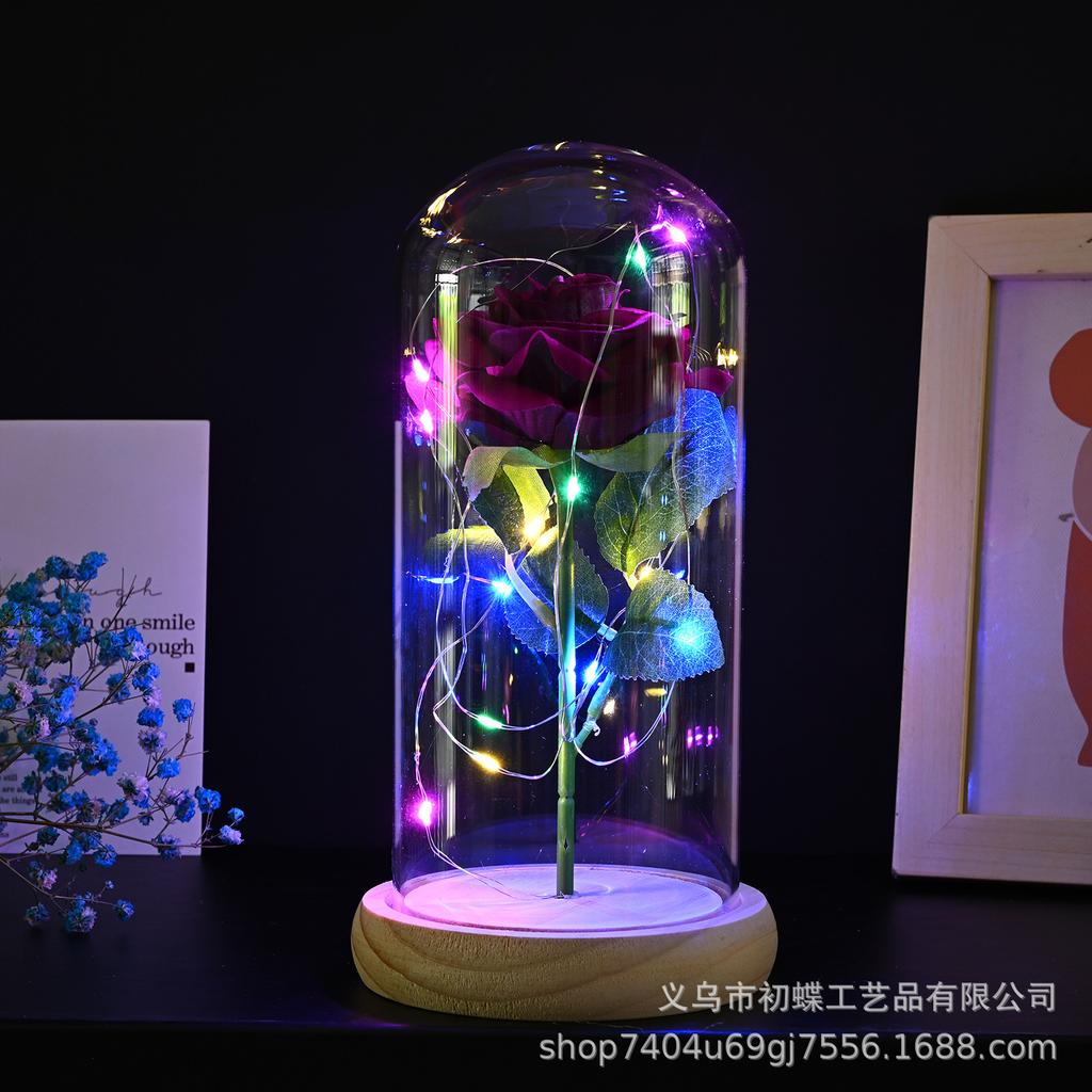 Valentine's Day Gift Glass Cover Immortal Rose Soap Flower Gold Foil Rose Light Luxury Home Decoration