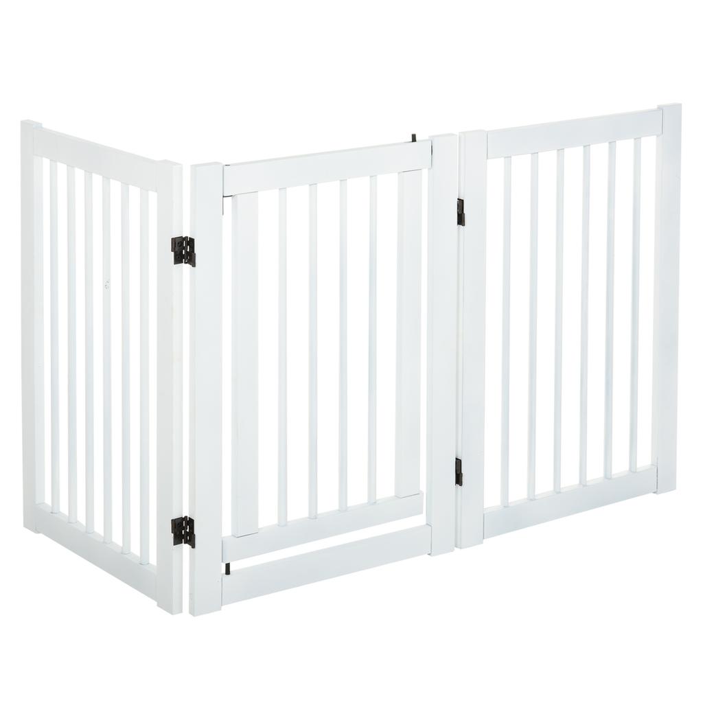 Freestanding Dog Gate, Foldable Pet Fence, Indoor Barrier, Stair Gate with Support Feet, 155 x 76 cm, White