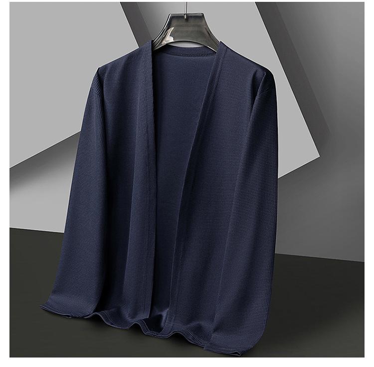 Men's Casual Waffle Knit Cardigan - Spring & Autumn Solid Color Breathable Jacket
