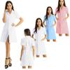 Solid Color Lab Coat Uniform Dress for Women Adults S-XXL - Short Sleeve with Lapel Collar and Button Front Hospital Scrub