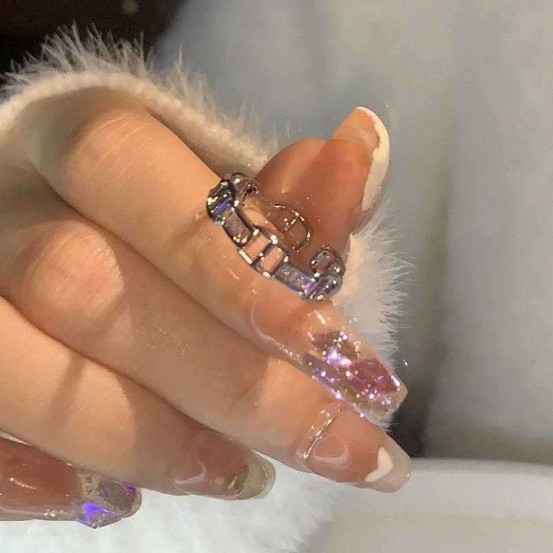 Double-layer Heart-shaped Zirconia Open Ring for Women, High-end Style Ring for The Index Finger, Adjustable Finger Ring