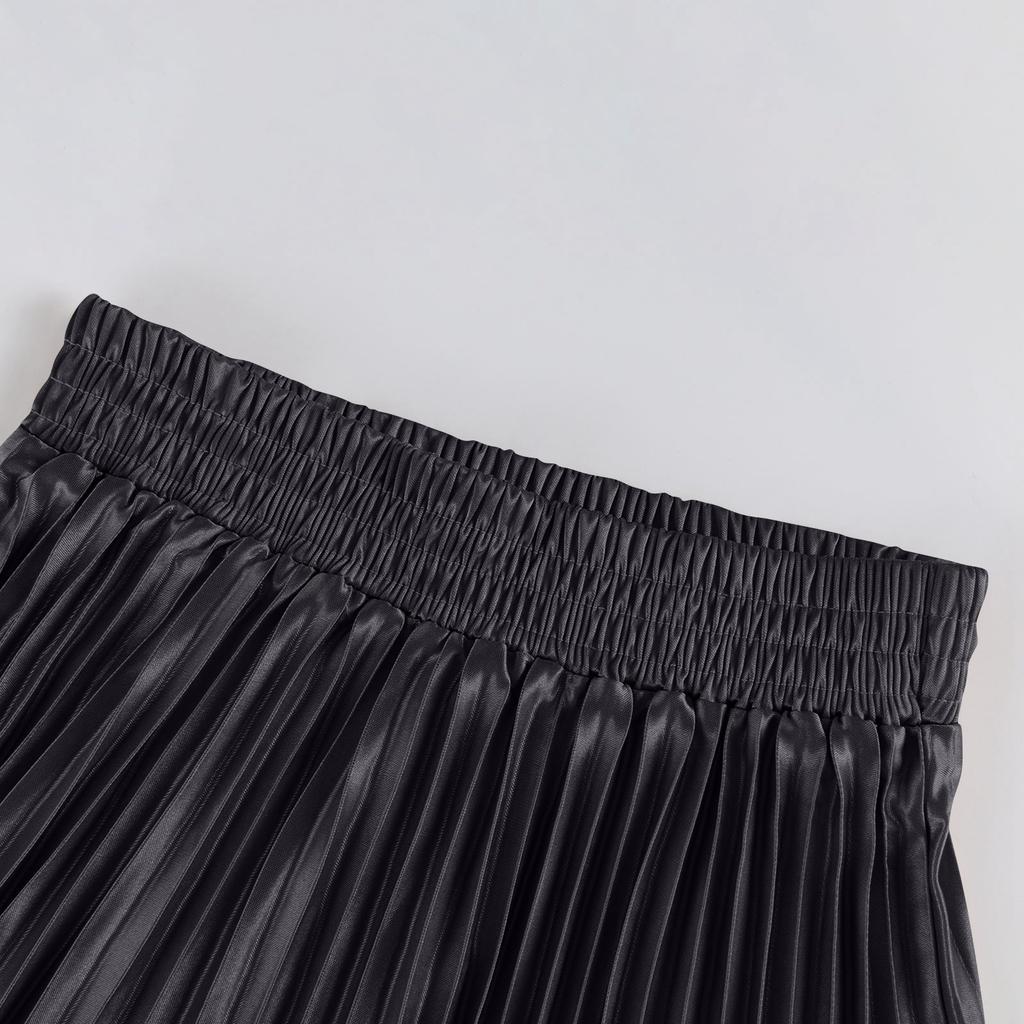 Lässiger, plissierter, einfarbiger Halbrock für Damen, plissierter A-Linien-Rock, großer, schwingender, bodenlanger Rock