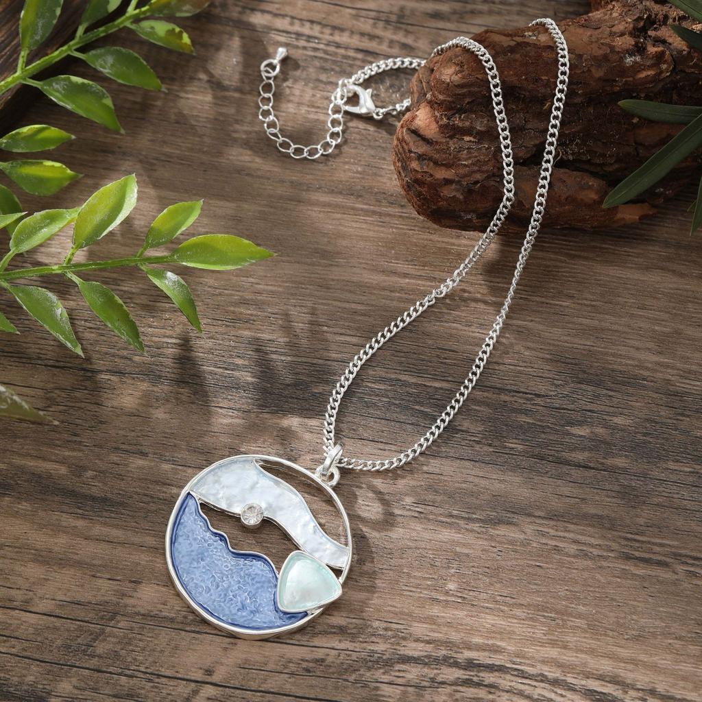 New Color Painting Oil Round Hollow Wave Beach Pendant, Summer Small Fresh Women's Versatile Necklace