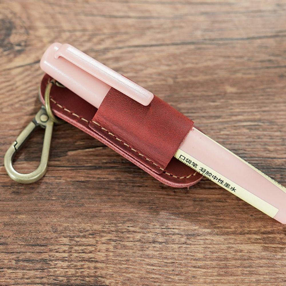 Luxury Pen Holder Keychain Portable Pen Pouch Keychain Genuine Leather Pen Case  School Supplies