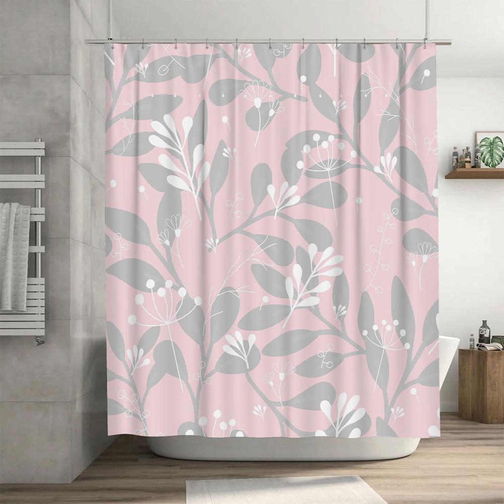 Lebendige Botanik Gedruckter Wasserdichter Duschvorhang Grün Rosa Floral Dekorative Badezimmeraccessoires Für Heimdekoration Im Badezi