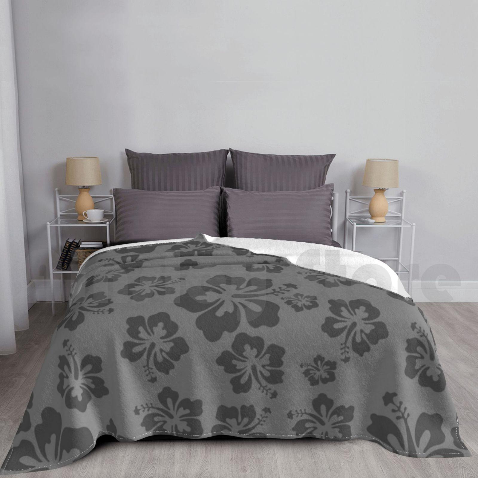 Grey Hibiscus Floral Pattern Hawaiian Tropical Print Blanket For Sofa Bed Travel Hibiscus Hawaii Flowers Size: 75*100cm, Weight: 230 GSM