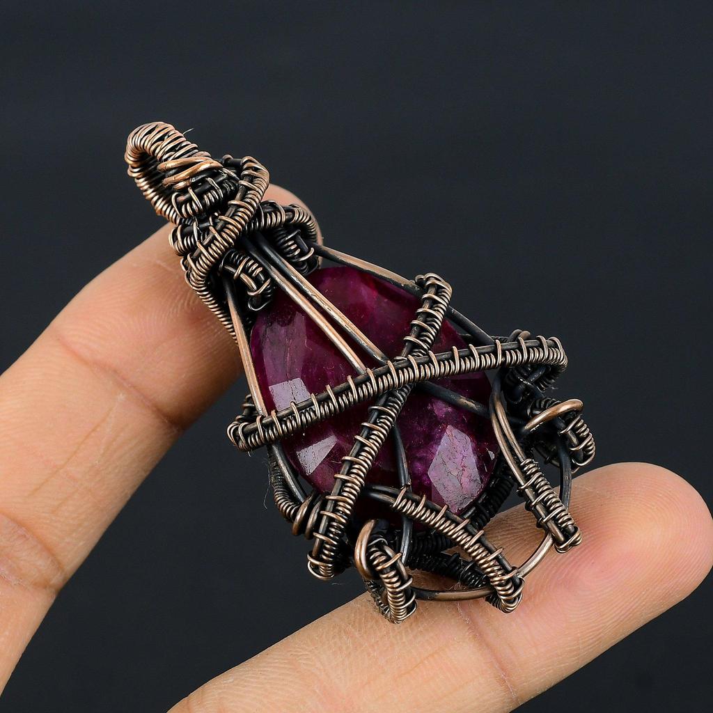 Ruby Pendant Gemstone Jewelry, 999 Copper Wire Wrapped Handmade Pendant, Latest Design Jewelry