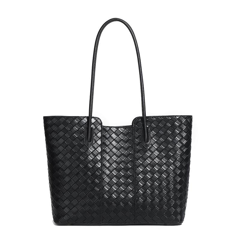 New leather women's bags, cowhide fashion shoulder bags, daily commuting bags, simple wind and large-capacity woven mother and child bags