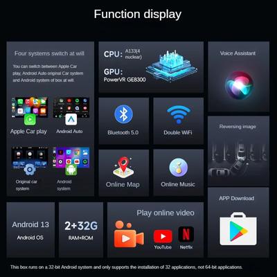 CarPlay Ai Box Android 13 Kabelgebunden zu Kabellos CarPlay Android Auto Adapter Eingebauter Play Store Youtube Netflix IPTV