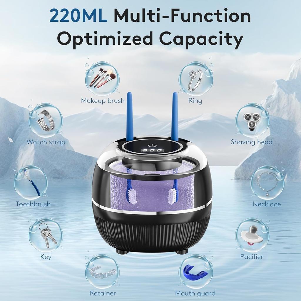 UV Ultrasonic Retainer Cleaner Machine with Digital Timer 48kHz Dental Cleaning Pod for Night Guards Mouth Guards Aligner Braces Toothbrush Jewelry