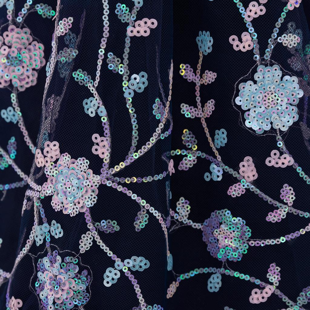 Dívčí párty tutu šaty s květinovou výšivkou Dětské modré křestní svatební plesové šaty Dívčí letní móda Dětské sváteční oblečení