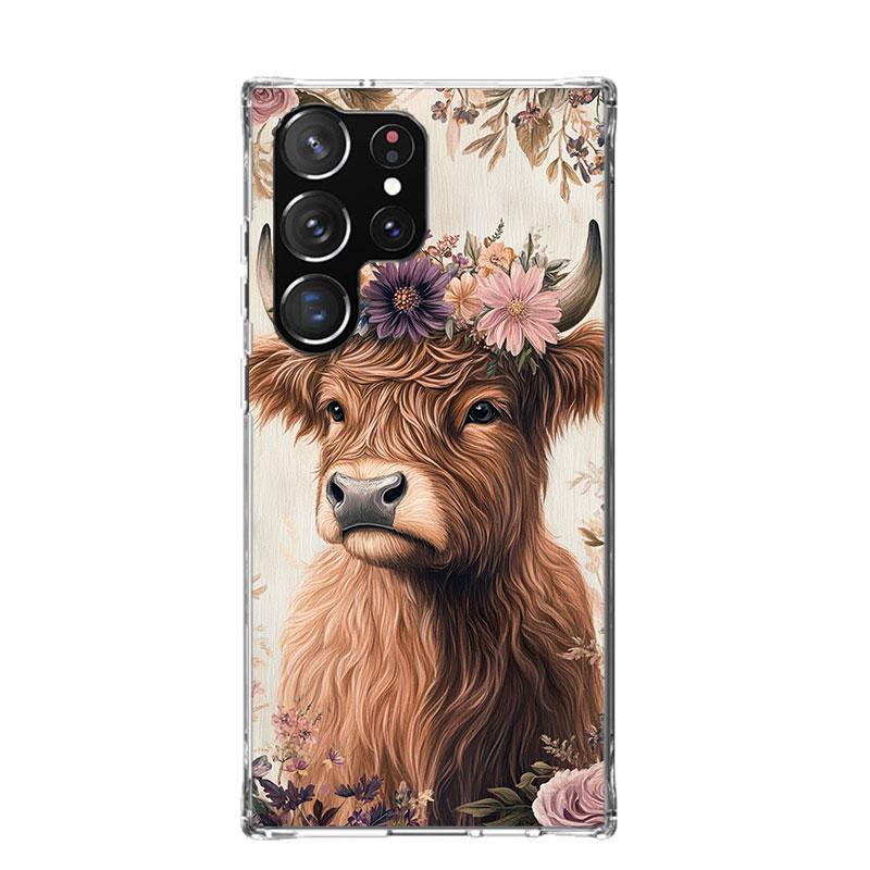 Cute Highland Cow Phone Case For Samsung Galaxy S25 Edge S24 S23 S22 S21 FE S20 Ultra S10 Plus + Art Customized Coque Capa Galax