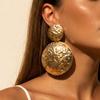 European and American retro hammer pattern size double round piece earrings, light luxury old concave and convex texture metal earrings for women