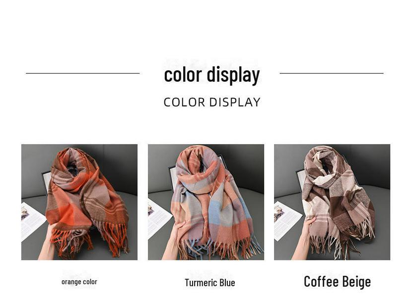 Women's Striped Plaid Imitation Cashmere Scarf - Warm, Thick for Autumn & Winter